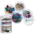 Promotional Products: Round Stackable Clear Stationery Case with Paper Clips