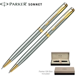 Customized Parker Sonnet Stainless GT Slim Ball Pen/Pencil Set