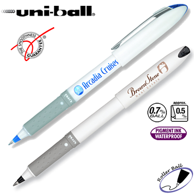 Promotional Pen: Uni-ball Grip Fine White Barrel Rollerball Pen Customized Pens: Uni-ball Grip Fine White Barrel Rollerball Pen