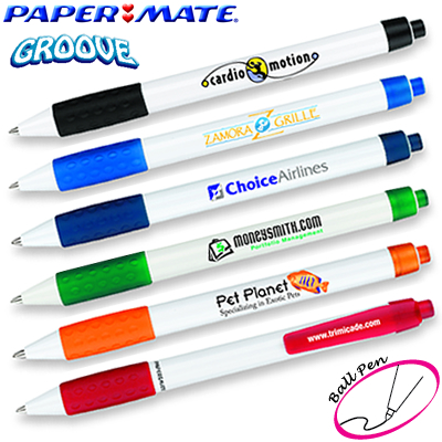 Promotional Pen: Paper Mate Groove White Barrel Ball Point Pen Customized Pens: Paper Mate Groove White Barrel Ball Point Pen