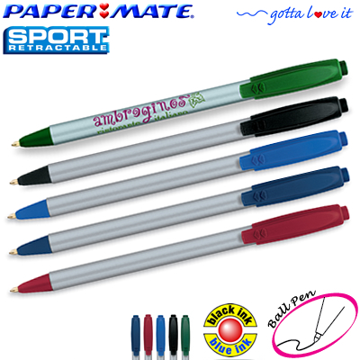 Promotional Pen: Paper Mate Sport Silver Barrel Retractable Pen Customized Pens: Paper Mate Sport Silver Barrel Retractable Pen
