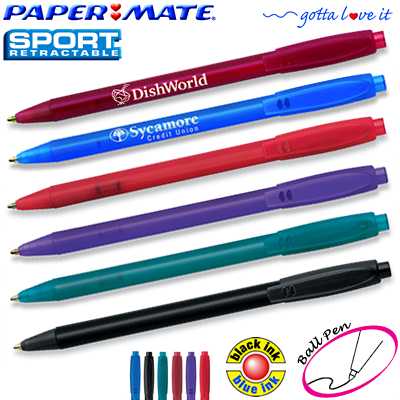 Promotional Pen: Paper Mate Sport Translucent Barrel Retractable Pen Customized Pens: Paper Mate Sport Translucent Barrel Retractable Pen