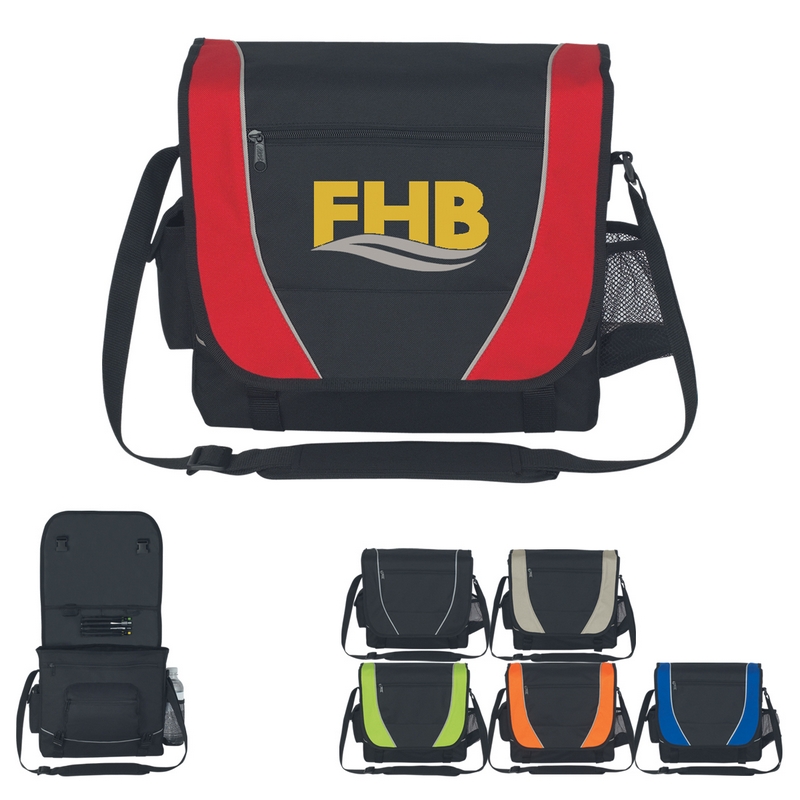 Customized Messenger Bag with Mesh Bottle Holder Promotional