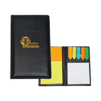 Promotional Memo Pad Holders: Customized Leather look Padfolio with Sticky Note Pads & Flags