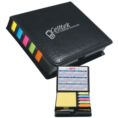 Promotional Memo Pad Holders: Customized Square Leather look case of Sticky Notes with Calendar and Pen