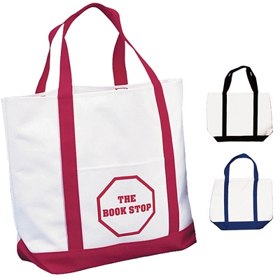 Promotional Tote Bags: Customized White Polyester Tote Bag Two Tone