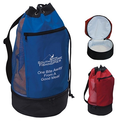 Customized Beach Bag with Insulated Lower Compartment Promotional Drawstring Bags: Customized Beach Bag with Insulated Lower Compartment