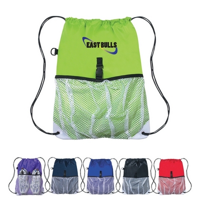 Promotional Drawstring Bags: Customized Sports Drawstring Backpack with Outside Mesh Pocket