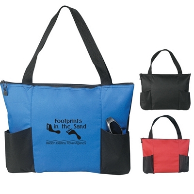 Customized Double Pocket Zippered Tote Bag Promotional Tote Bags: Customized Double Pocket Zippered Tote Bag