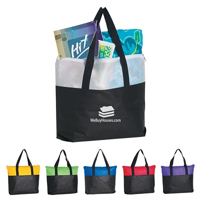 Promotional Tote Bags: Customized Non-Woven Zippered Two-Tone Tote Bag