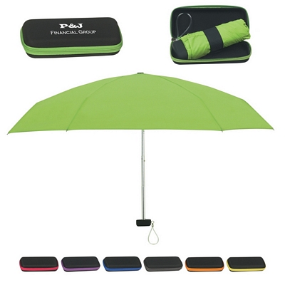 Promotional Umbrellas: Customized 37 Arc Folding Travel Umbrella with Eva Case