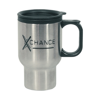 Promotional Travel Mugs: Customized 16 oz. Stainless Steel Travel Mug with Sip-Thru Lid Plastic Inner Liner