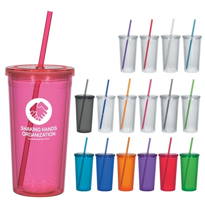Promotional Tumblers: Customized 24 oz. Double Wall Acrylic Tumbler With Straw