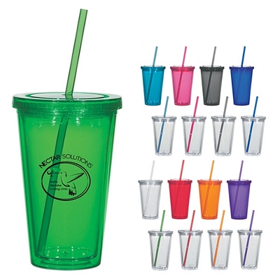 Promotional Tumblers: Customized 16 oz. Double Wall Acrylic Tumbler With Straw