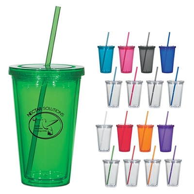 Customized 16 oz. Double Wall Acrylic Tumbler With Straw Promotional Tumblers: Customized 16 oz. Double Wall Acrylic Tumbler With Straw