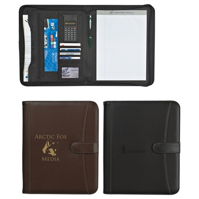 Promotional Padfolios: Customized Pebble Grain 8-1-2 x 11 Zippered Padfolio with Calculator