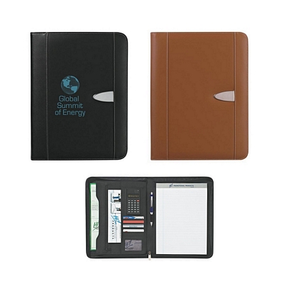 Promotional Padfolios: Customized Eclipse Bonded Leather 8-1-2 X 11 Zippered Portfolio with Calculator