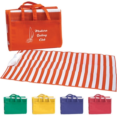 Promotional Beach Mats: Customized Striped Beach Mat Tote Bag with Pillow