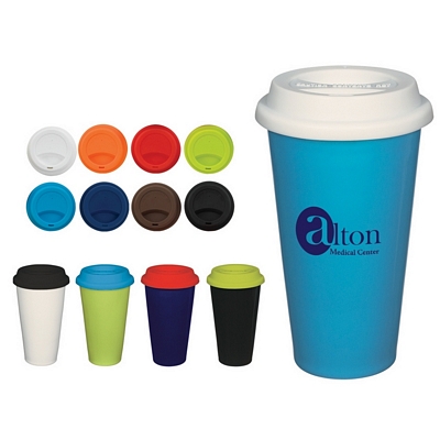 Customized 11 oz Double Wall Ceramic Mug with Silicon Lid Promotional Ceramic Mugs: Customized 11 oz Double Wall Ceramic Mug with Silicon Lid