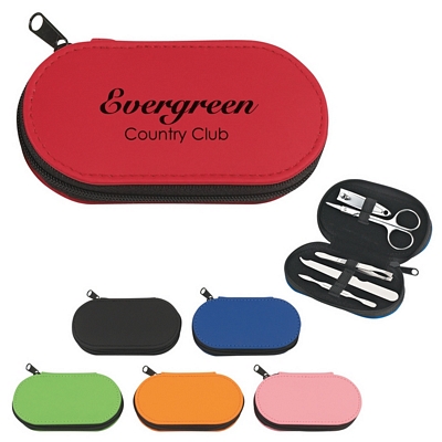 Customized 5 Piece Leather Look Manicure Set Promotional Manicure Kits: Customized 5 Piece Leather Look Manicure Set