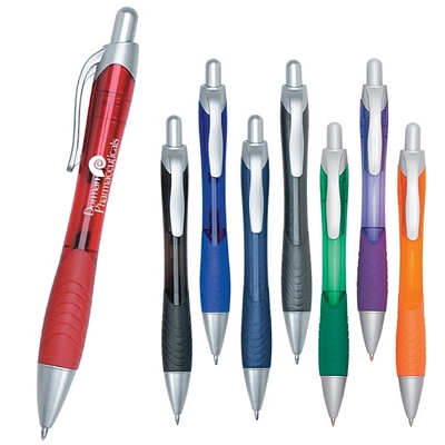 Customized Rio Ball Point Pen with Contoured Rubber Grip Promotional Plastic Pens: Customized Rio Ball Point Pen with Contoured Rubber Grip
