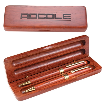 Promotional Pens: Rosewood Pen & Pencil Set with Wooden Gift Box Customized Pen: Rosewood Pen & Pencil Set with Wooden Gift Box