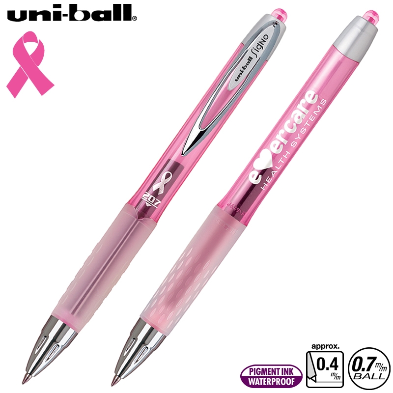 Customized Uni Ball 207 Pink Ribbon Awareness Gel Pen Promotional Retractable Plastic Gel Ink Pens Advertising Uniball Pens