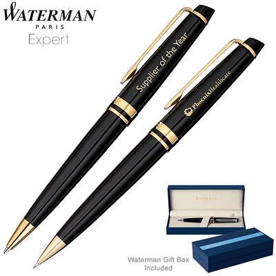 Promotional Waterman Expert Black GT Ballpoint Pen & Pencil Set Customized Waterman Expert Black GT Ballpoint Pen & Pencil Set