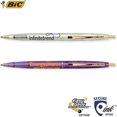 Customized Pens: BIC Clic Clear Pen with Gold Trim